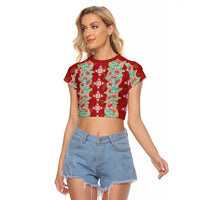 Hawaii Ohia Lehua Raglan Cropped T Shirt Tropical Vibes Crimson
