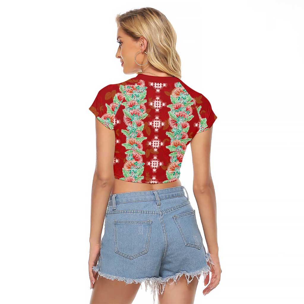Hawaii Ohia Lehua Raglan Cropped T Shirt Tropical Vibes Crimson