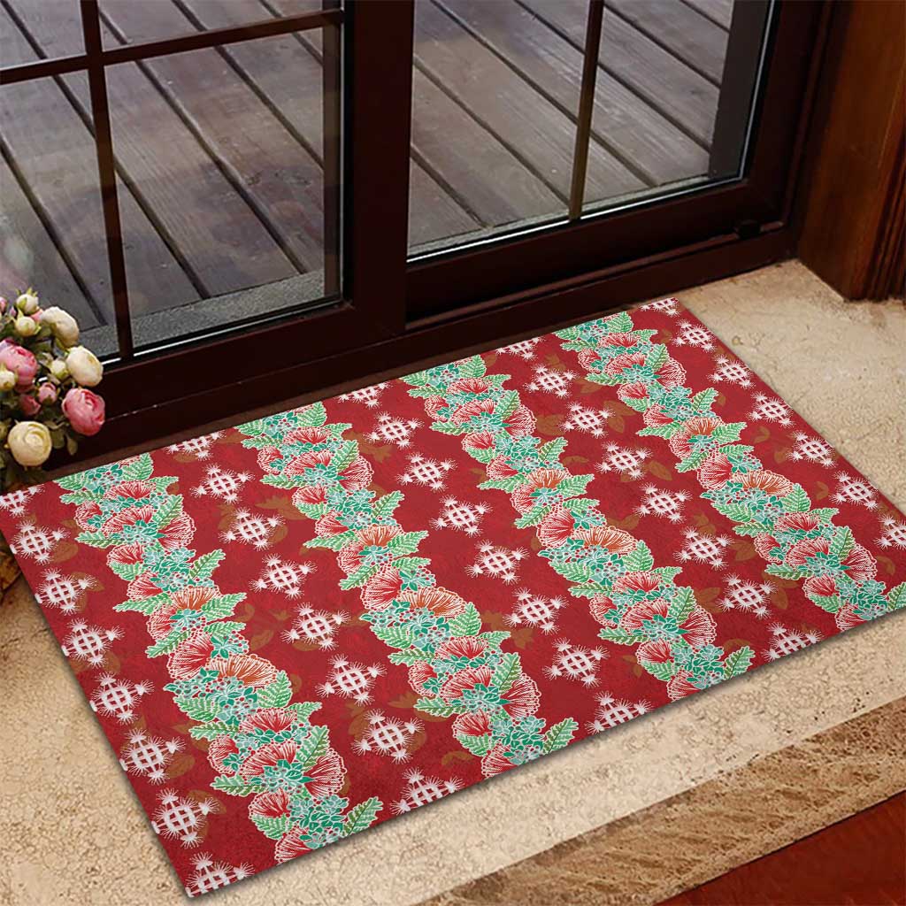 Hawaii Ohia Lehua Rubber Doormat Tropical Vibes Crimson