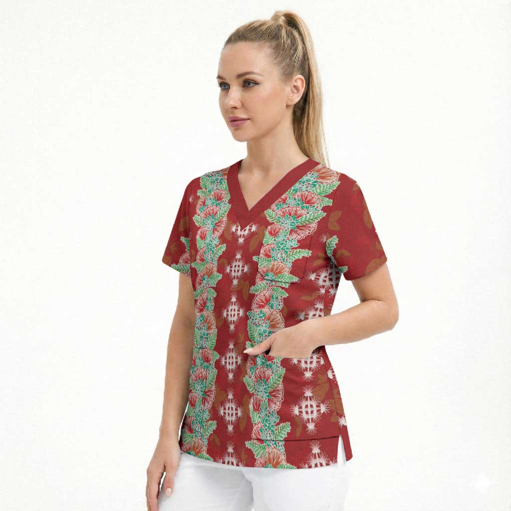 Hawaii Ohia Lehua Scrub Top Tropical Vibes Crimson