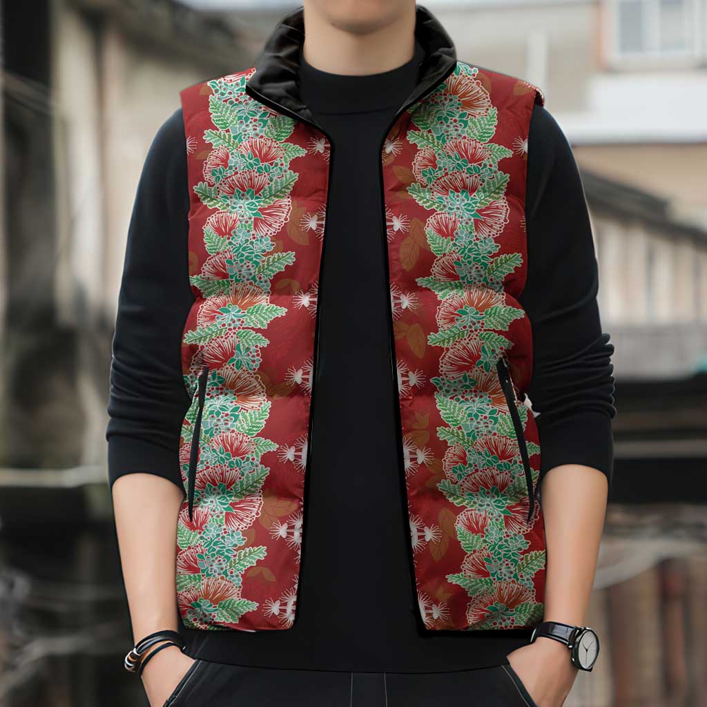 Hawaii Ohia Lehua Sleeveless Puffer Jacket Tropical Vibes Crimson