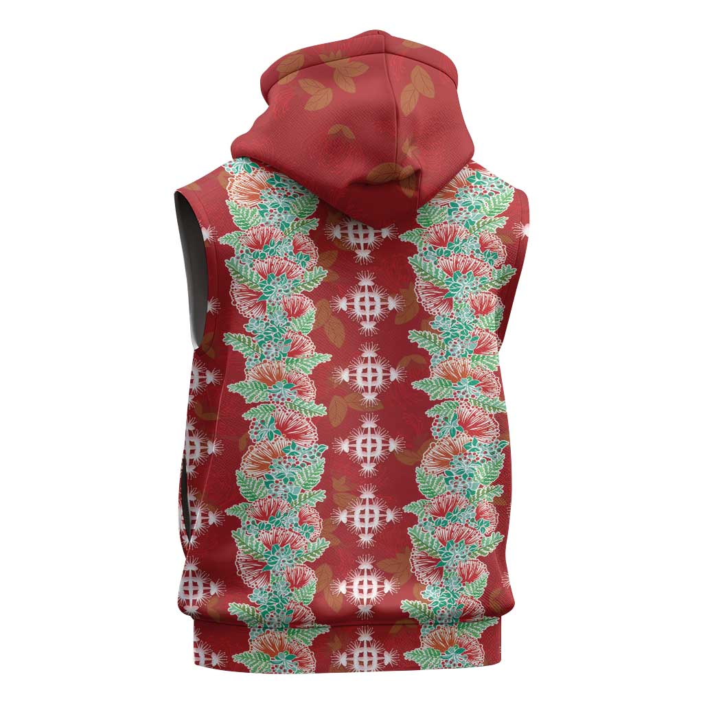 Hawaii Ohia Lehua Sleeveless Zip Hoodie Tropical Vibes Crimson
