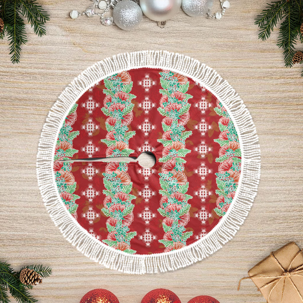 Hawaii Ohia Lehua Tree Skirt Tropical Vibes Crimson LT05 Fringed Crimson - Polynesian Pride