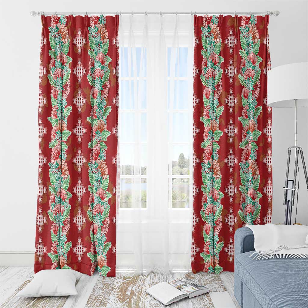 Hawaii Ohia Lehua Window Curtain Tropical Vibes Crimson