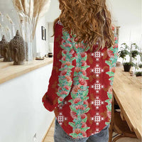 Hawaii Ohia Lehua Women Casual Shirt Tropical Vibes Crimson