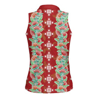 Hawaii Ohia Lehua Women Sleeveless Polo Shirt Tropical Vibes Crimson