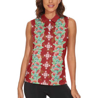 Hawaii Ohia Lehua Women Sleeveless Polo Shirt Tropical Vibes Crimson