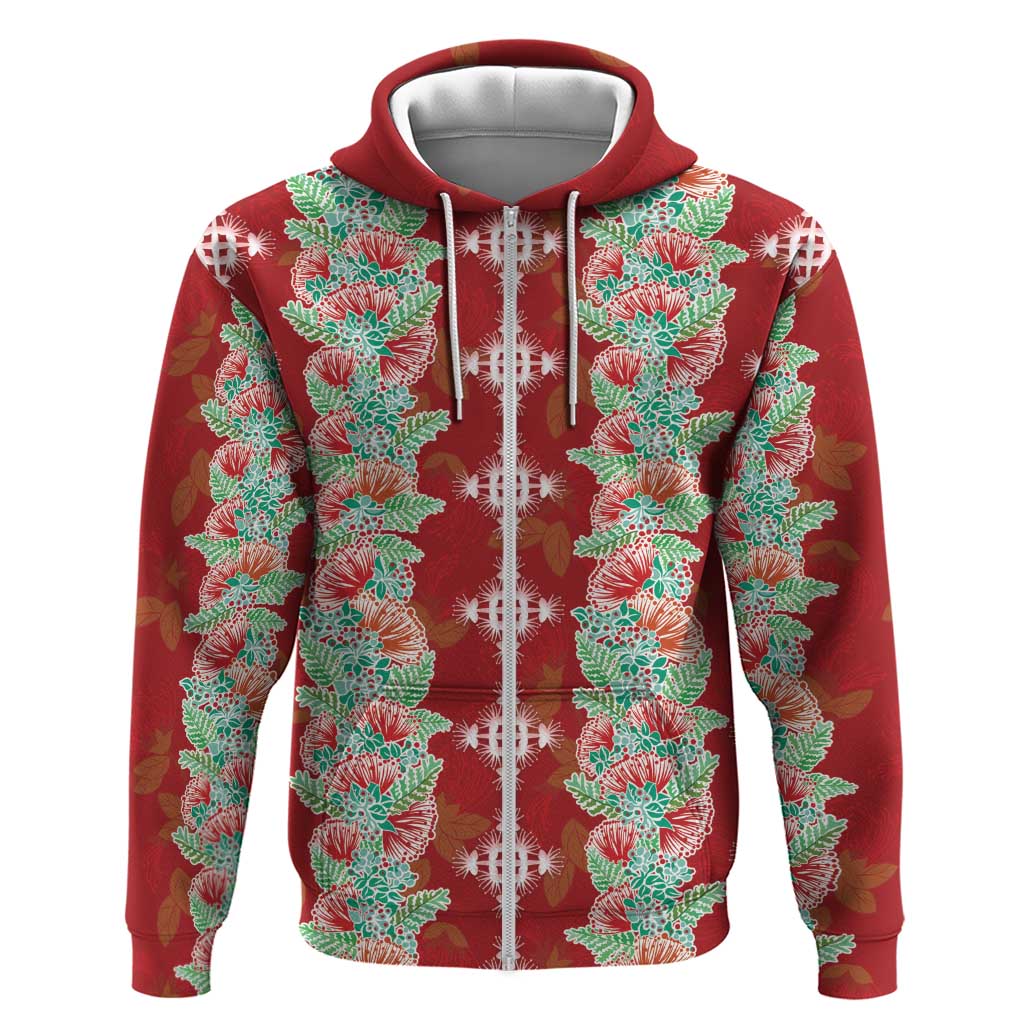 Hawaii Ohia Lehua Zip Hoodie Tropical Vibes Crimson