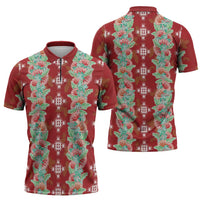 Hawaii Ohia Lehua Zipper Polo Shirt Tropical Vibes Crimson