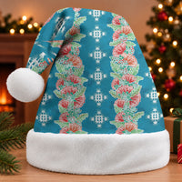 Hawaii Ohia Lehua Christmas Santa Hat Tropical Vibes Teal LT05 Without Fur Teal - Polynesian Pride