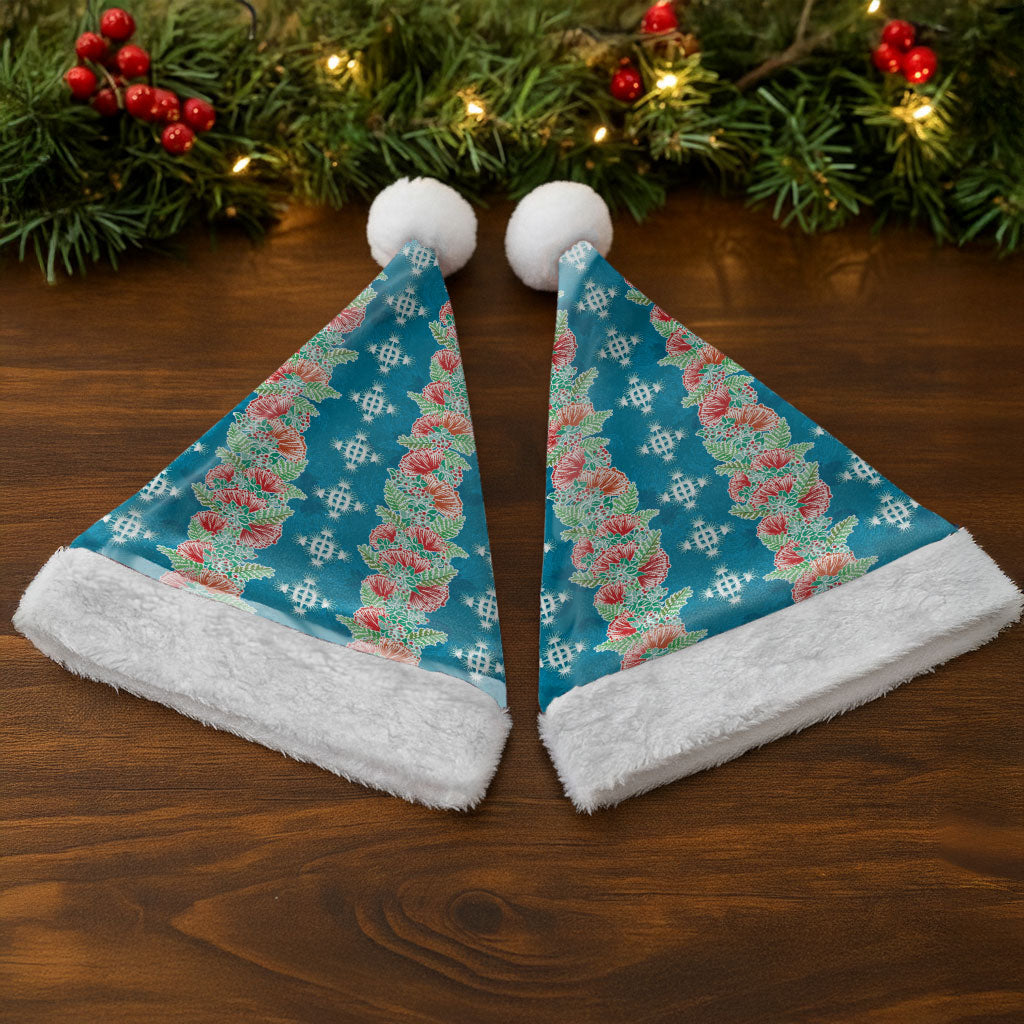 Hawaii Ohia Lehua Christmas Santa Hat Tropical Vibes Teal LT05 - Polynesian Pride