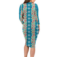 Hawaii Ohia Lehua Family Matching Long Sleeve Bodycon Dress and Hawaiian Shirt Tropical Vibes Teal LT05 - Polynesian Pride