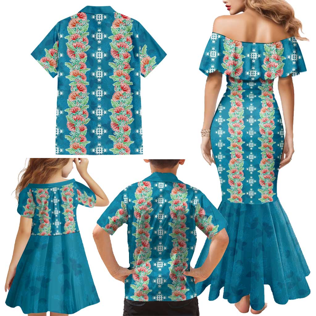 Hawaii Ohia Lehua Family Matching Mermaid Dress and Hawaiian Shirt Tropical Vibes Teal LT05 - Polynesian Pride