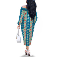 Hawaii Ohia Lehua Family Matching Off The Shoulder Long Sleeve Dress and Hawaiian Shirt Tropical Vibes Teal LT05 - Polynesian Pride