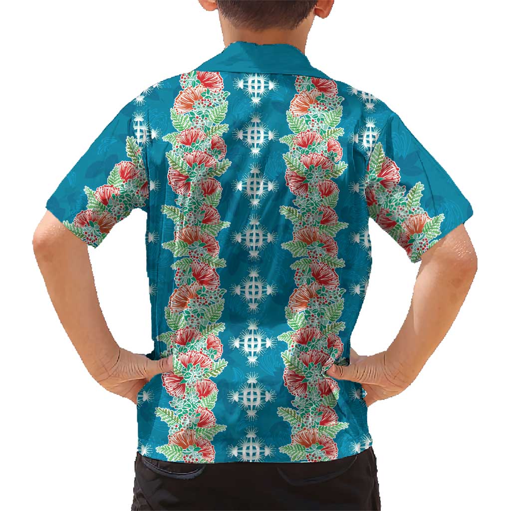 Hawaii Ohia Lehua Family Matching Off Shoulder Maxi Dress and Hawaiian Shirt Tropical Vibes Teal LT05 - Polynesian Pride