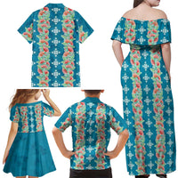 Hawaii Ohia Lehua Family Matching Off Shoulder Maxi Dress and Hawaiian Shirt Tropical Vibes Teal LT05 - Polynesian Pride