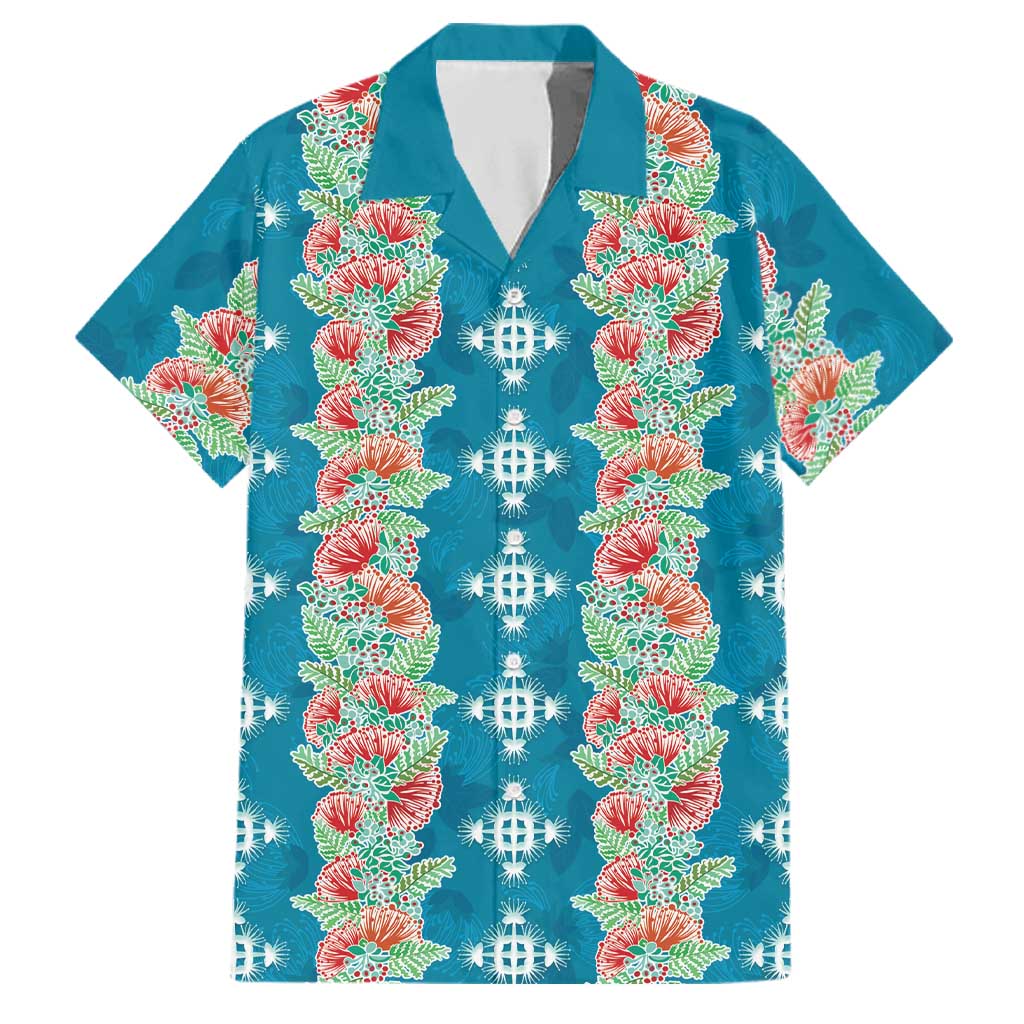 Hawaii Ohia Lehua Family Matching Off Shoulder Short Dress and Hawaiian Shirt Tropical Vibes Teal LT05 Dad's Shirt - Short Sleeve Teal - Polynesian Pride