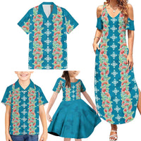 Hawaii Ohia Lehua Family Matching Summer Maxi Dress and Hawaiian Shirt Tropical Vibes Teal LT05 - Polynesian Pride