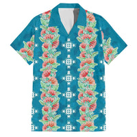Hawaii Ohia Lehua Family Matching Summer Maxi Dress and Hawaiian Shirt Tropical Vibes Teal LT05 Dad's Shirt - Short Sleeve Teal - Polynesian Pride