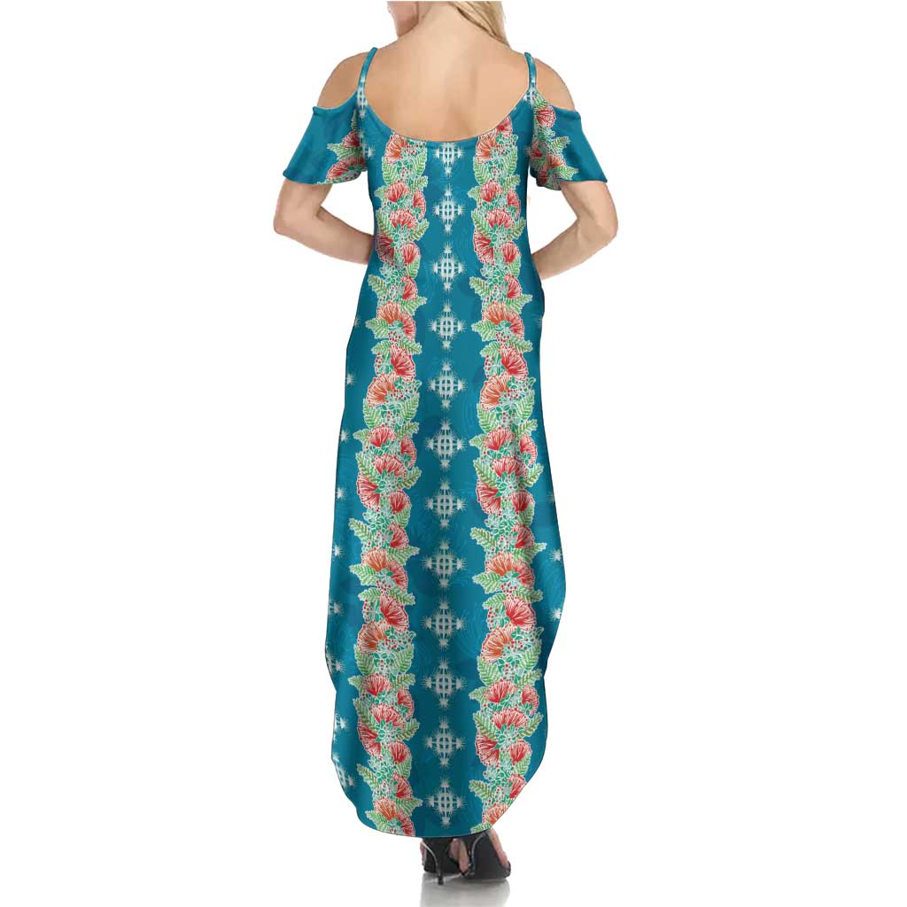 Hawaii Ohia Lehua Family Matching Summer Maxi Dress and Hawaiian Shirt Tropical Vibes Teal LT05 - Polynesian Pride