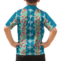 Hawaii Ohia Lehua Family Matching Tank Maxi Dress and Hawaiian Shirt Tropical Vibes Teal LT05 - Polynesian Pride