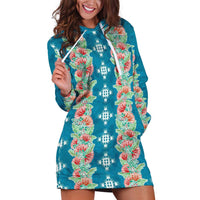 Hawaii Ohia Lehua Hoodie Dress Tropical Vibes Teal