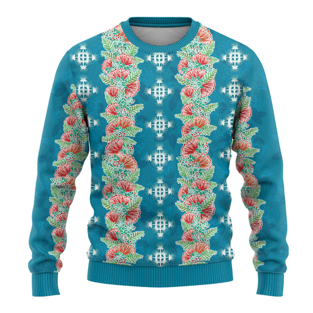 Hawaii Ohia Lehua Ugly Christmas Sweater Tropical Vibes Teal LT05 - Polynesian Pride