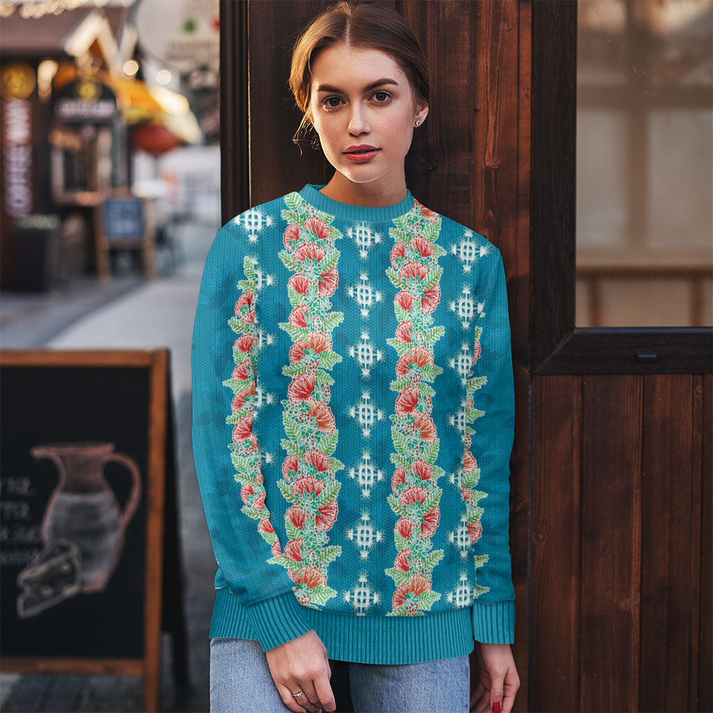 Hawaii Ohia Lehua Ugly Christmas Sweater Tropical Vibes Teal LT05 - Polynesian Pride