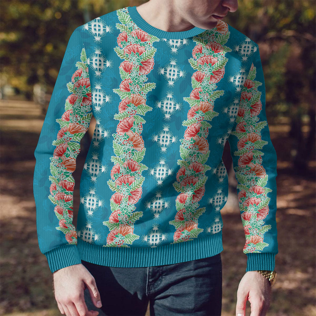 Hawaii Ohia Lehua Ugly Christmas Sweater Tropical Vibes Teal LT05 - Polynesian Pride