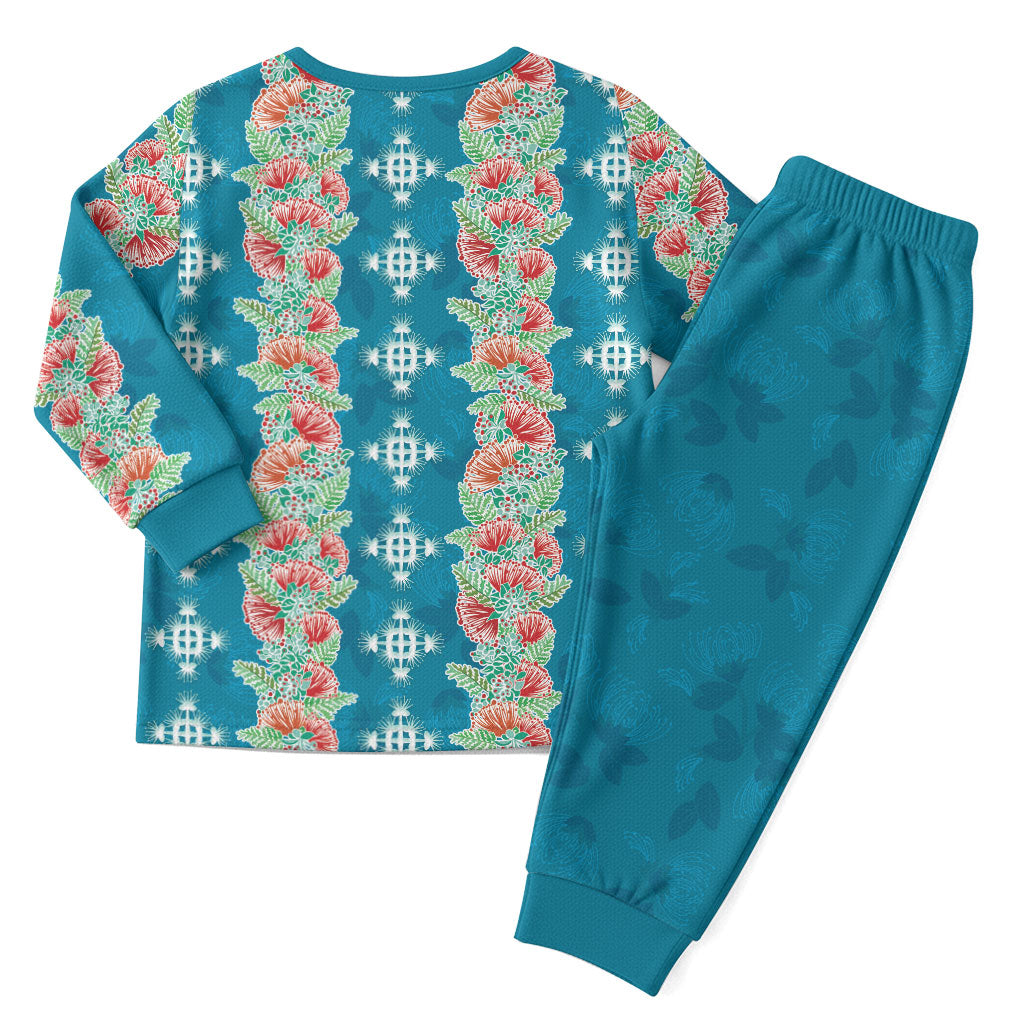 Hawaii Ohia Lehua Christmas Pajama Set Tropical Vibes Teal LT05 - Polynesian Pride