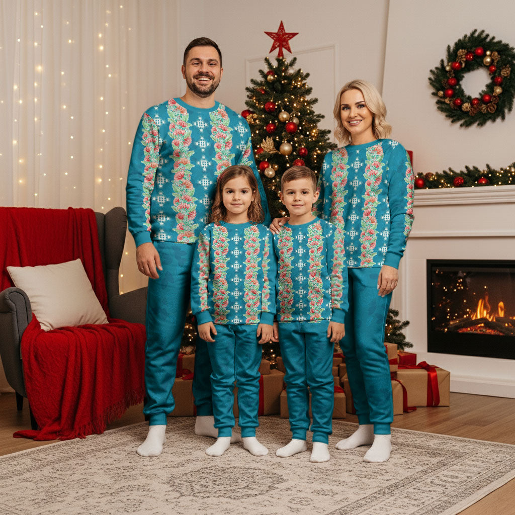 Hawaii Ohia Lehua Christmas Pajama Set Tropical Vibes Teal LT05 - Polynesian Pride