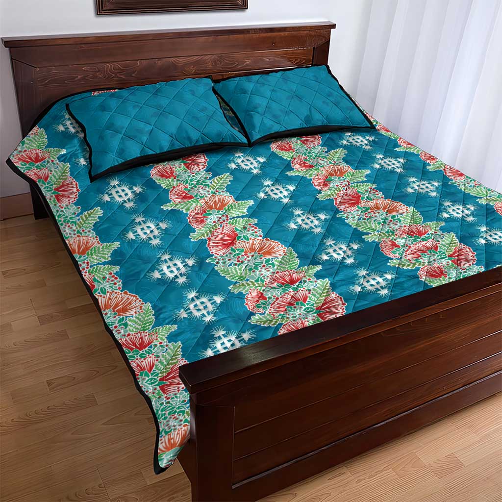 Hawaii Ohia Lehua Quilt Bed Set Tropical Vibes Teal