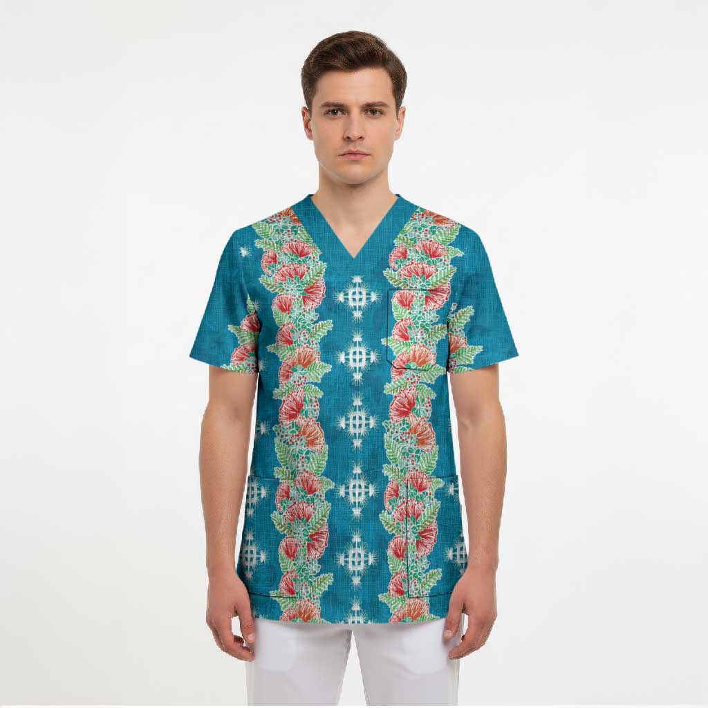 Hawaii Ohia Lehua Scrub Top Tropical Vibes Teal