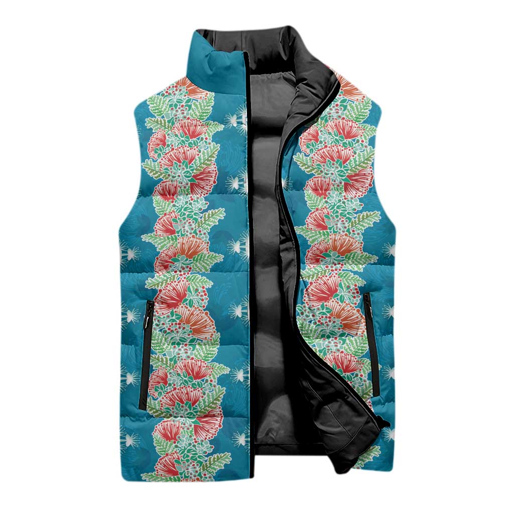 Hawaii Ohia Lehua Sleeveless Puffer Jacket Tropical Vibes Teal