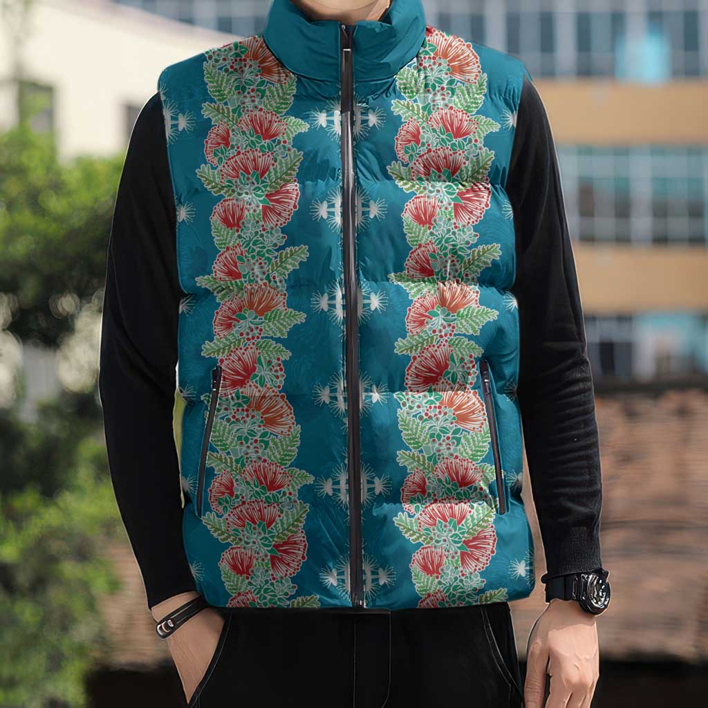 Hawaii Ohia Lehua Sleeveless Puffer Jacket Tropical Vibes Teal