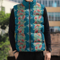 Hawaii Ohia Lehua Sleeveless Puffer Jacket Tropical Vibes Teal