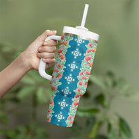Hawaii Ohia Lehua Tumbler With Handle Tropical Vibes Teal