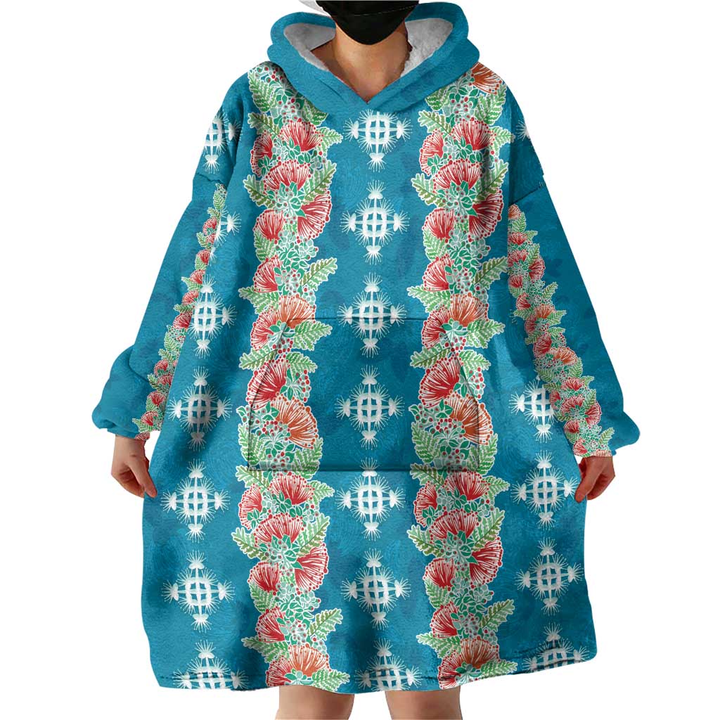 Hawaii Ohia Lehua Wearable Blanket Hoodie Tropical Vibes Teal