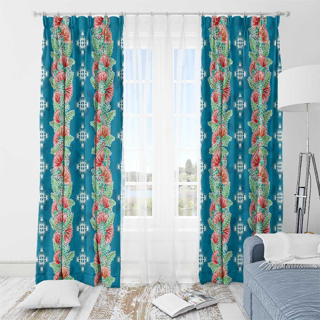 Hawaii Ohia Lehua Window Curtain Tropical Vibes Teal