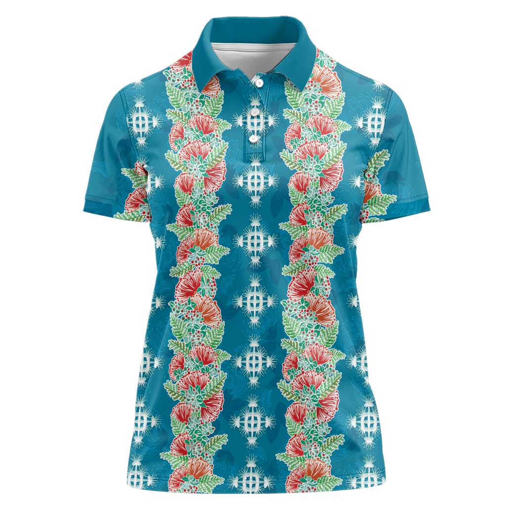 Hawaii Ohia Lehua Women Polo Shirt Tropical Vibes Teal
