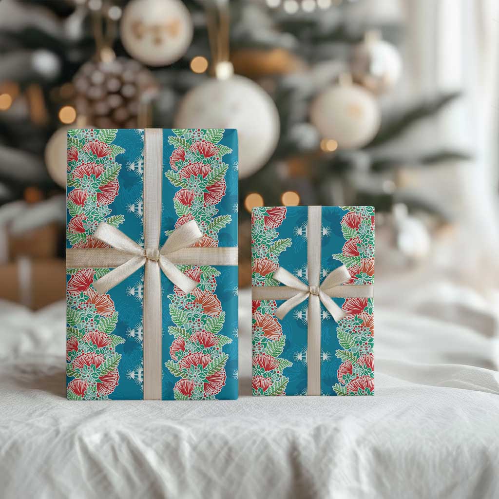 Hawaii Ohia Lehua Wrapping Paper Tropical Vibes Teal
