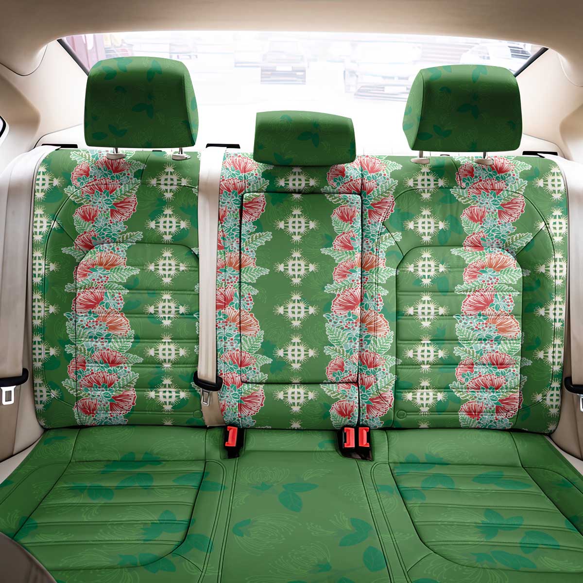 Hawaii Ohia Lehua Back Car Seat Cover Tropical Vibes Green