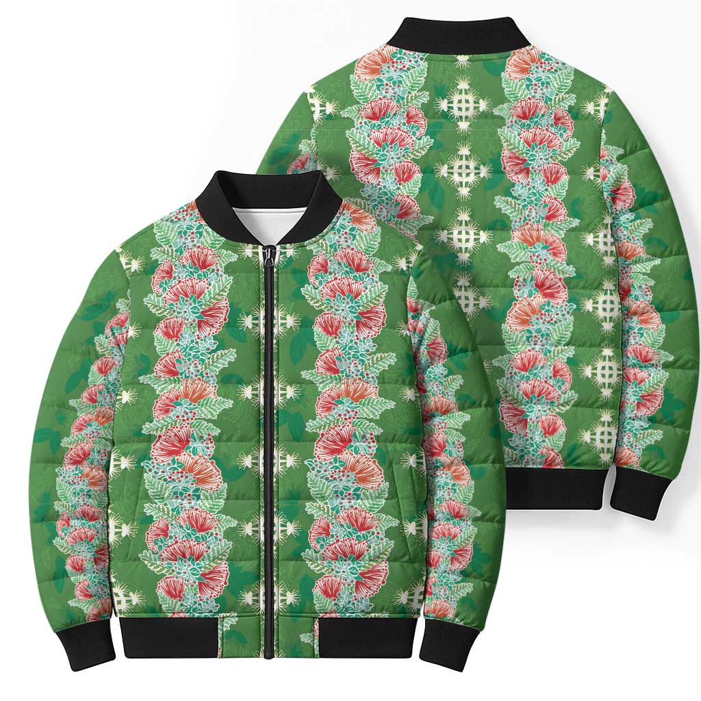 Hawaii Ohia Lehua Bomber Puffer Jacket Tropical Vibes Green