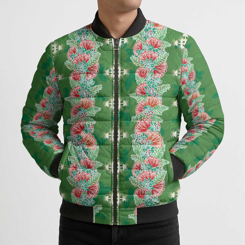 Hawaii Ohia Lehua Bomber Puffer Jacket Tropical Vibes Green