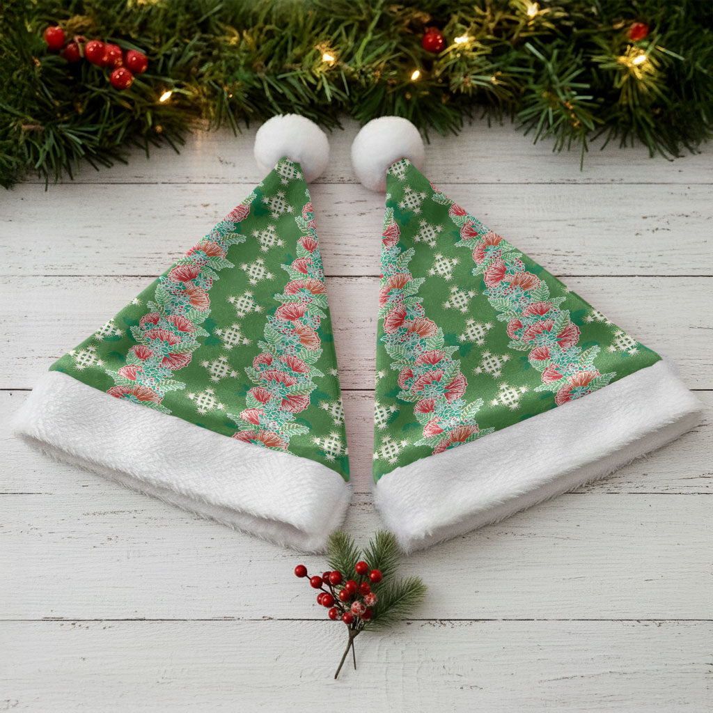 Hawaii Ohia Lehua Christmas Santa Hat Tropical Vibes Green LT05 - Polynesian Pride