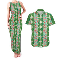 Hawaii Ohia Lehua Couples Matching Tank Maxi Dress and Hawaiian Shirt Tropical Vibes Green