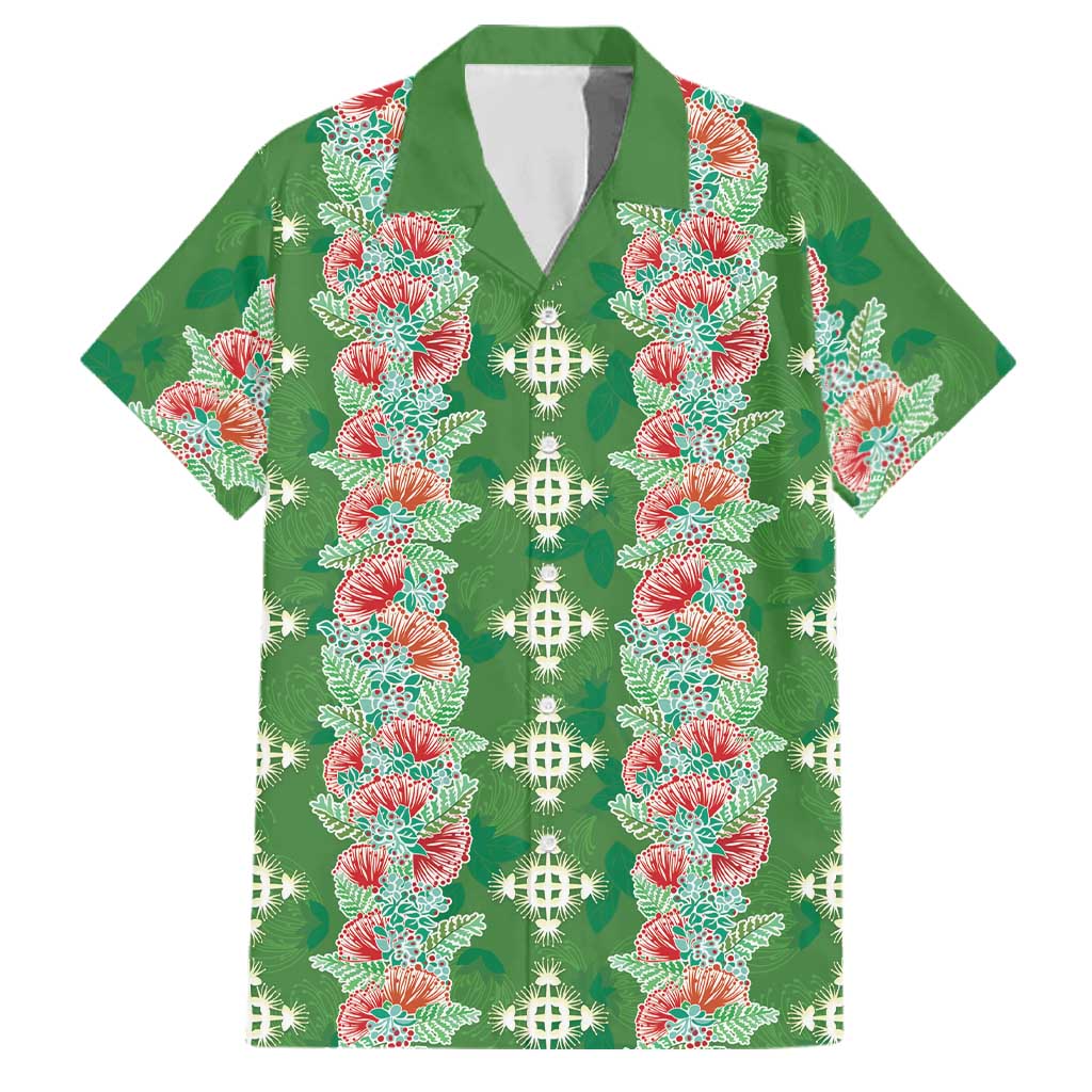 Hawaii Ohia Lehua Family Matching Long Sleeve Bodycon Dress and Hawaiian Shirt Tropical Vibes Green LT05 Dad's Shirt - Short Sleeve Green - Polynesian Pride