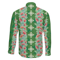 Hawaii Ohia Lehua Family Matching Long Sleeve Bodycon Dress and Hawaiian Shirt Tropical Vibes Green LT05 - Polynesian Pride