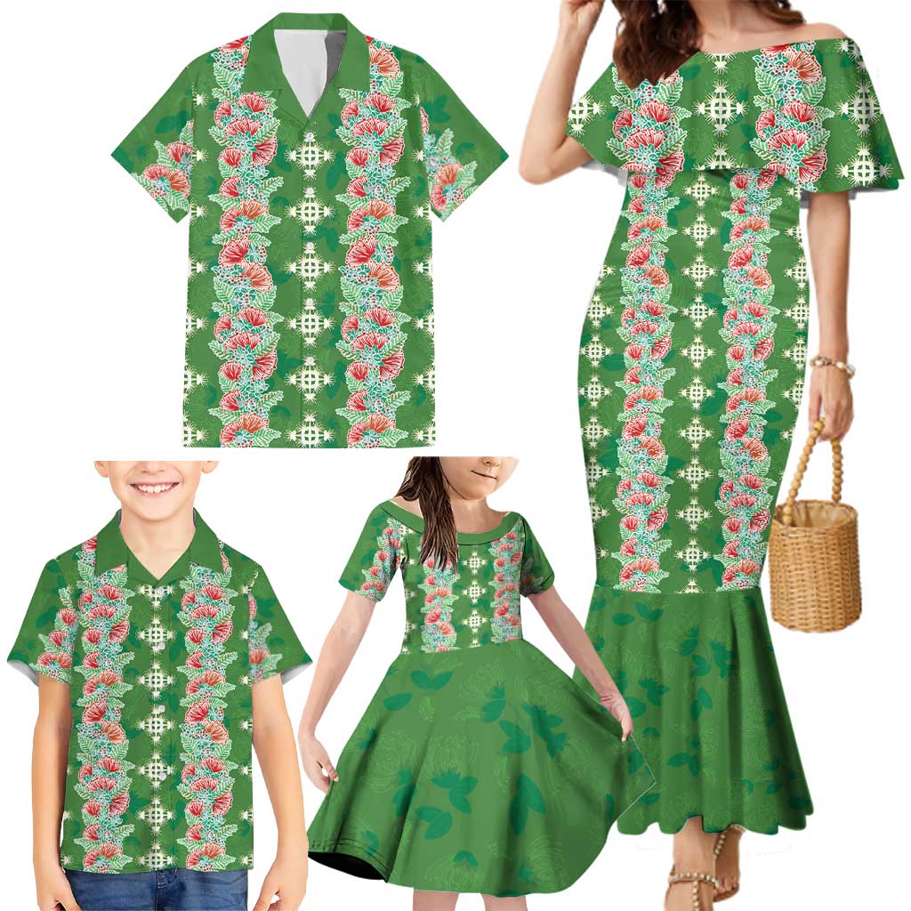 Hawaii Ohia Lehua Family Matching Mermaid Dress and Hawaiian Shirt Tropical Vibes Green LT05 - Polynesian Pride