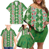 Hawaii Ohia Lehua Family Matching Off Shoulder Short Dress and Hawaiian Shirt Tropical Vibes Green LT05 - Polynesian Pride